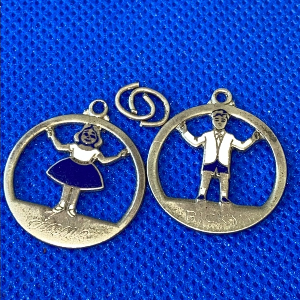 vintage Antique sterling Enamel Ricky and Jane boy girl charms